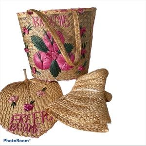 3 piece of Bahamas raffia hand bag and hat